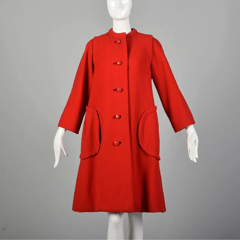 Medium 1960s Red Pauline Trigere Winter Coat A-Line Ball Gown Mermaid