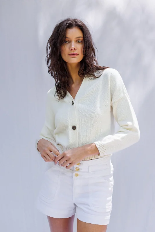 Diana Cardigan (Oat Milk) Zippered Buttoned Snapped