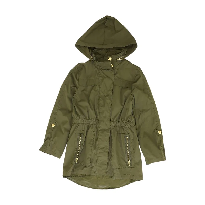 Green Solid Lightweight Coat Anorak Windbreaker Fleece