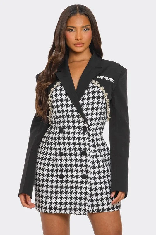 Moment in Style-  Houndstooth Blazer Dress Women's Banquet Suit