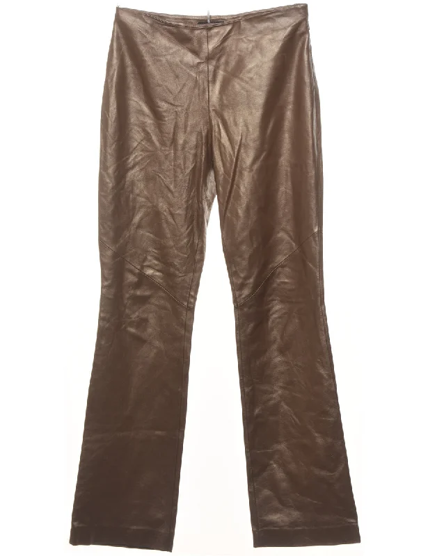 Ralph Lauren Brown Straight-Leg Shiny Leather Trousers - W30 L31 Trousers Flared Retro