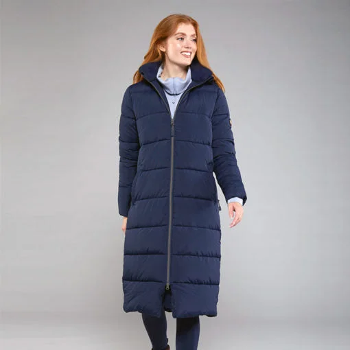 Toggi Maple Long Padded Coat Navy Elasticated Drawstring Belted