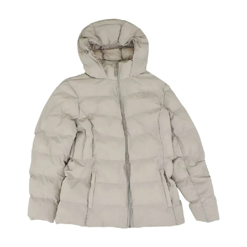 Beige Solid Puffer Coat Knit Woven Fleece
