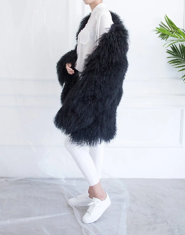 Shearling Car Coat Black Trench Wool Cashmere