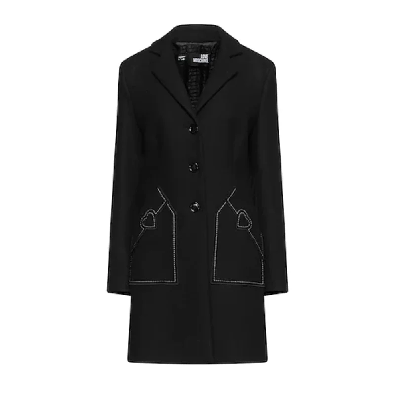 Black Wool Women Coat Trim Padded Insulated