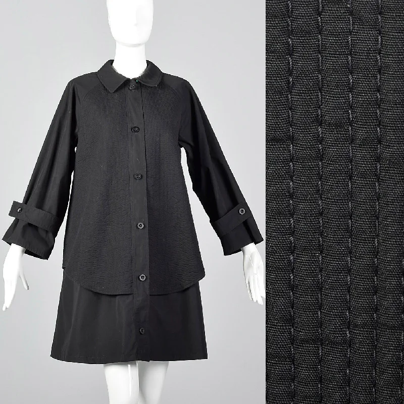 1980s Geoffrey Beene Black Swing Coat Kimono Robe Cloak