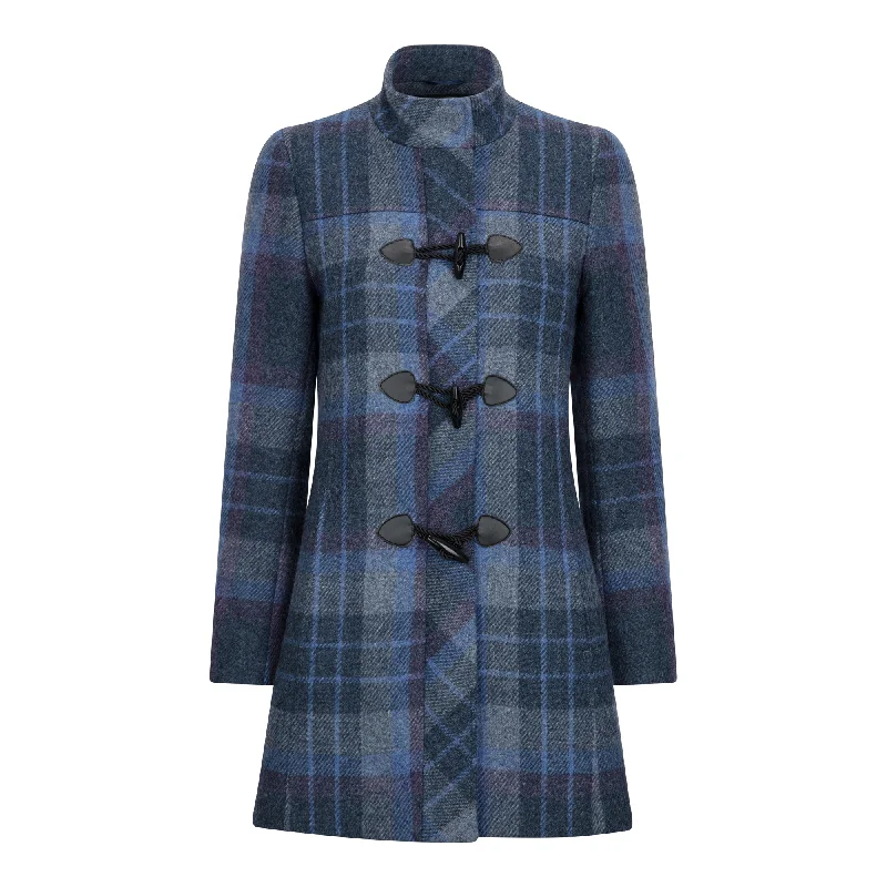 Blue Check Marie Duffle Coat Herringbone Houndstooth Plaid