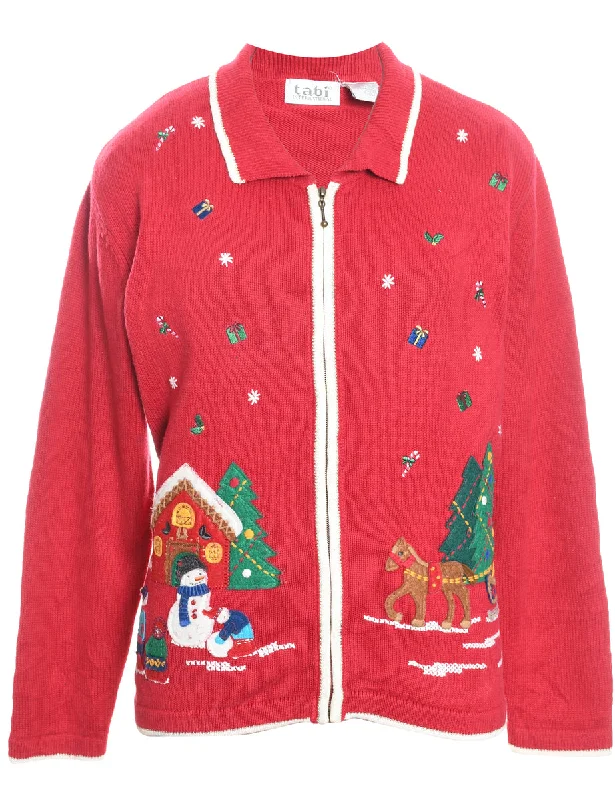 Winter Scene Design Christmas Cardigan - M Fleece Fabric Down Fabric Feather Fabric