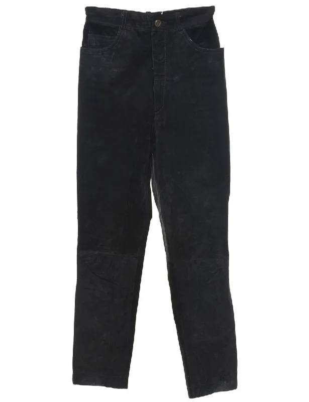 Black Suede Tapered Trousers - W24 L28 Trousers Corduroy Warm
