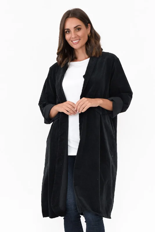 Abraham Black Corduroy Coat Bomber Denim Leather