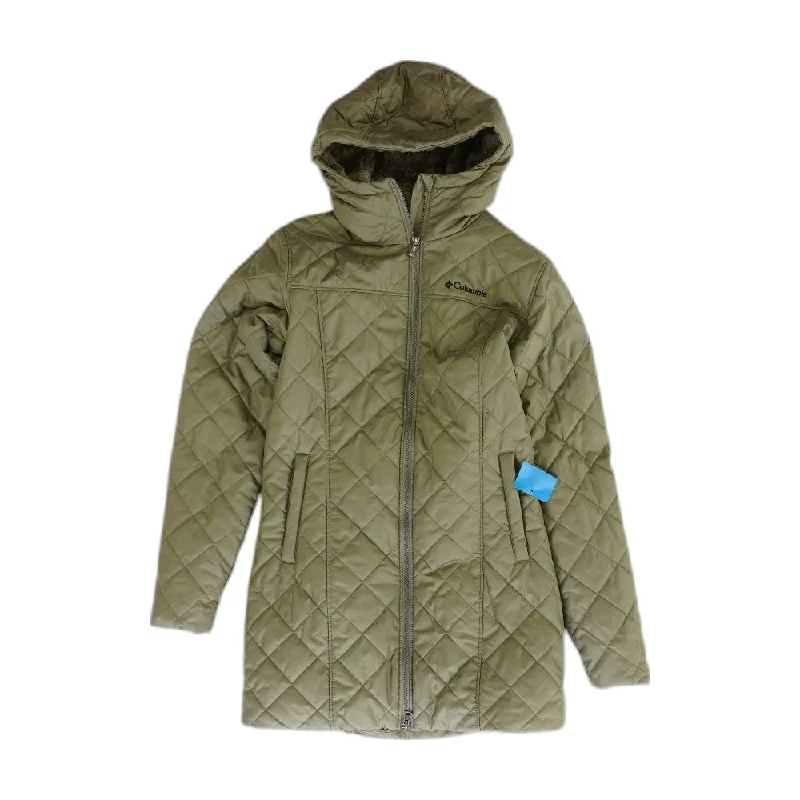 Olive Solid Puffer Coat Trench Wool Cashmere