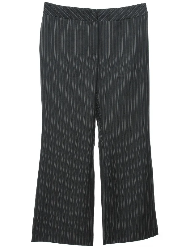 Striped Pattern Dark Grey Trousers - W32 L29 Trousers Yoga Stretchy