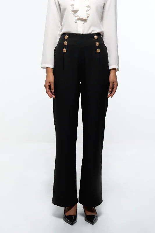 BLACK FORMAL WIDE LEG TROUSER WITH BUTTON DETAIL Trousers Denim Blue