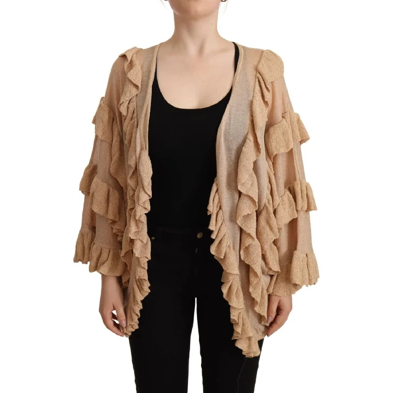 Aniye By Chic Beige Long Sleeve Open Front Cardigan Lace Blend Ribbed Blend Corduroy Blend