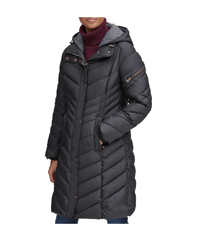 Odessa Faux Down Fill Jersey Trim Quilted Coat Black Bomber Jacket Denim Jacket Leather Jacket