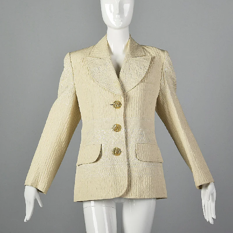 Medium Christian Lacroix 1990s Cream and Silver Blazer Women's Casual Suit
