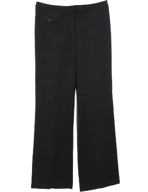 Black Classic Striped Trousers - W32 L34 Wide Leg Loose Fit Mid Waist