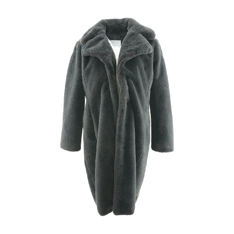 Black Solid Fur Coat Nylon Polyester Spandex