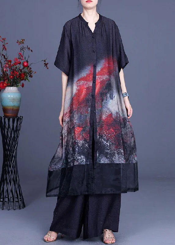 2025 Black Print Cardigan + Wide Leg Pants Two Piece Set Solid Color Striped Floral Print 2025 Black Print Cardigan + Wide Leg Pants Two Piece Set Solid Color Striped Floral Print