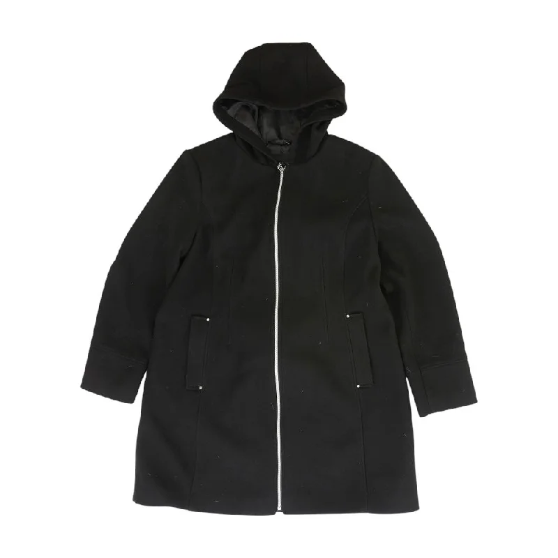 Black Solid Coat Tie-Waist Belted Drawstring