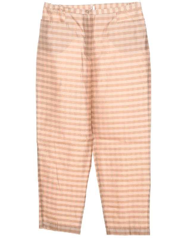 Silk Striped Light Brown & Cream Metallic Trousers - W35 L29 Trousers Versatile Stylish