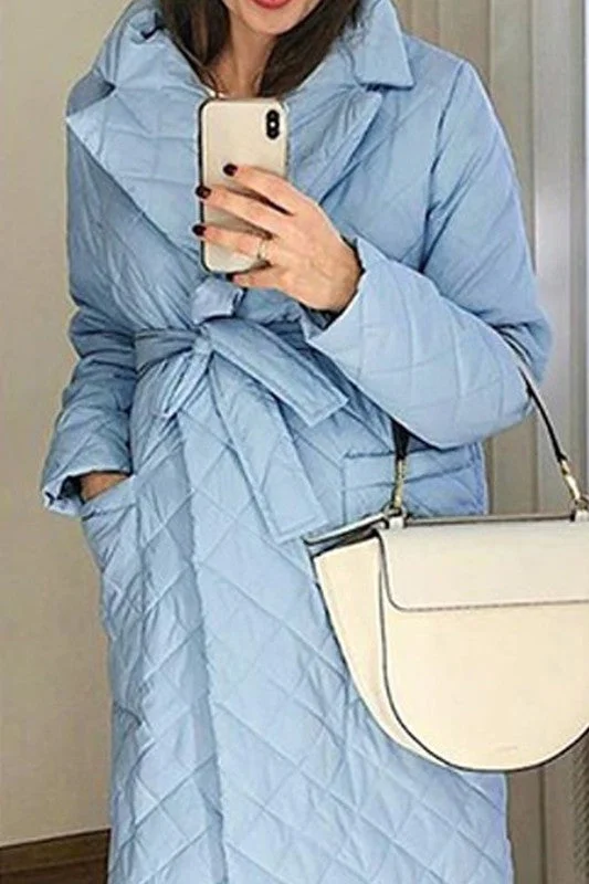 WINDPROOF SASHES DIAMOND QUILTED COAT Peter Pan Collar Cowl Neck Turtleneck