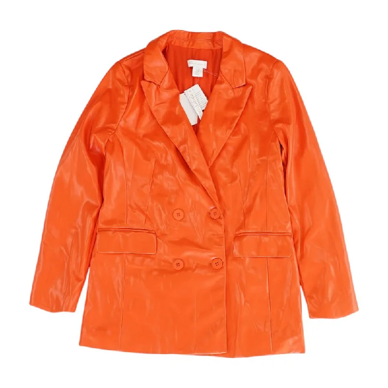 Orange Solid Coat Crew Neck V-Neck Boat Neck