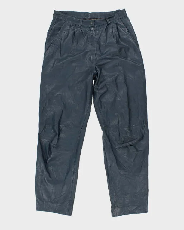 Womens 1990s Navy Blue Leather Classic Fit Trousers - S Trousers Lace Delicate