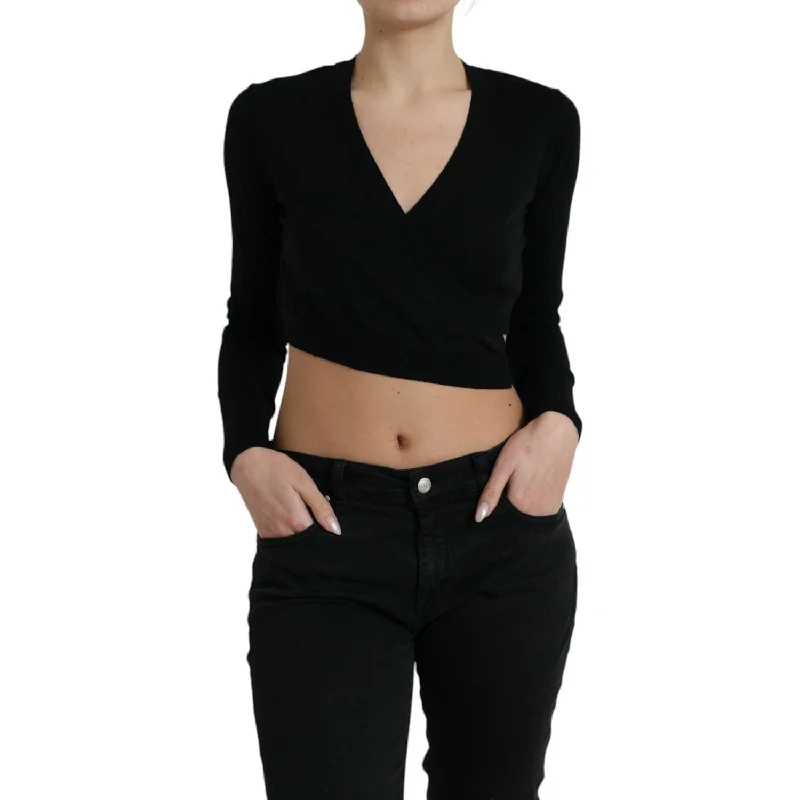 Dolce & Gabbana Elegant Black Virgin Wool Cardigan Sweater Mesh Blend Leather Blend Suede Blend
