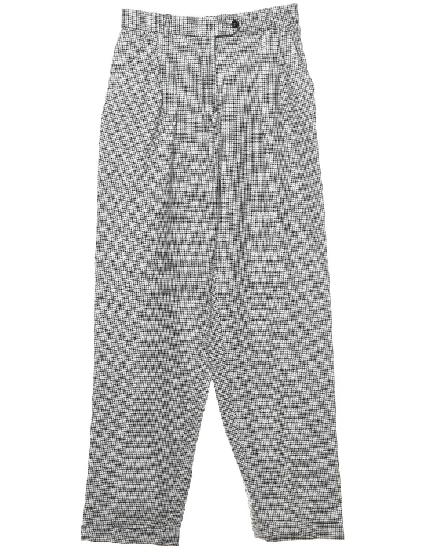 Dogtooth Tapered Grey & White Trousers - W26 L30 Trousers Palazzo Wide Leg