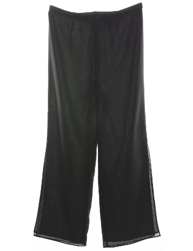Black Wide-Leg Trousers - W33 L31 Trousers Striped Patterned