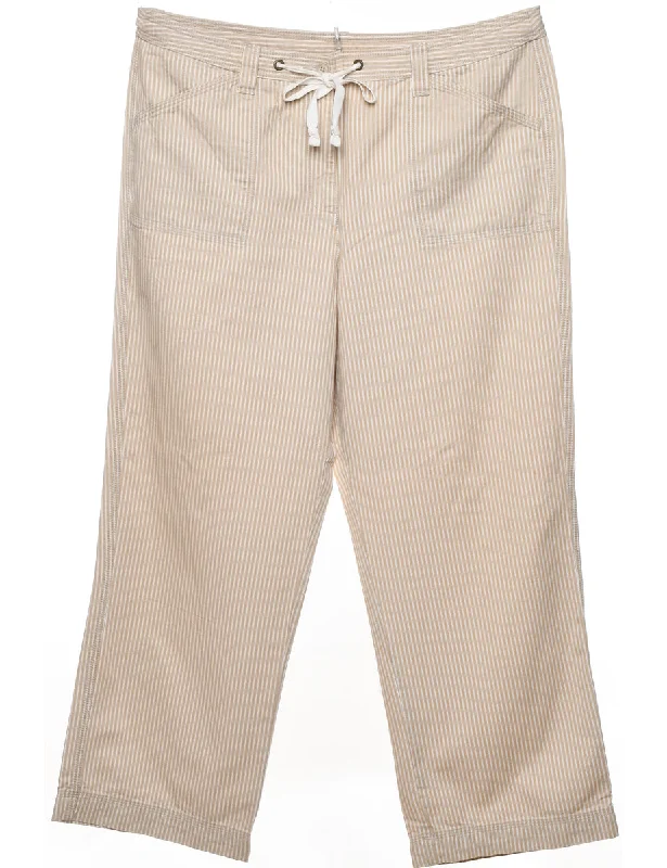 Anne Klein Striped Beige & White Striped Trousers - W35 L27 Trousers Designer Luxury