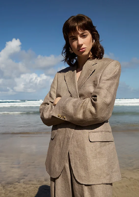 Taupe Neasa Irish Linen Oversized Blazer Women's Trendy Jacket