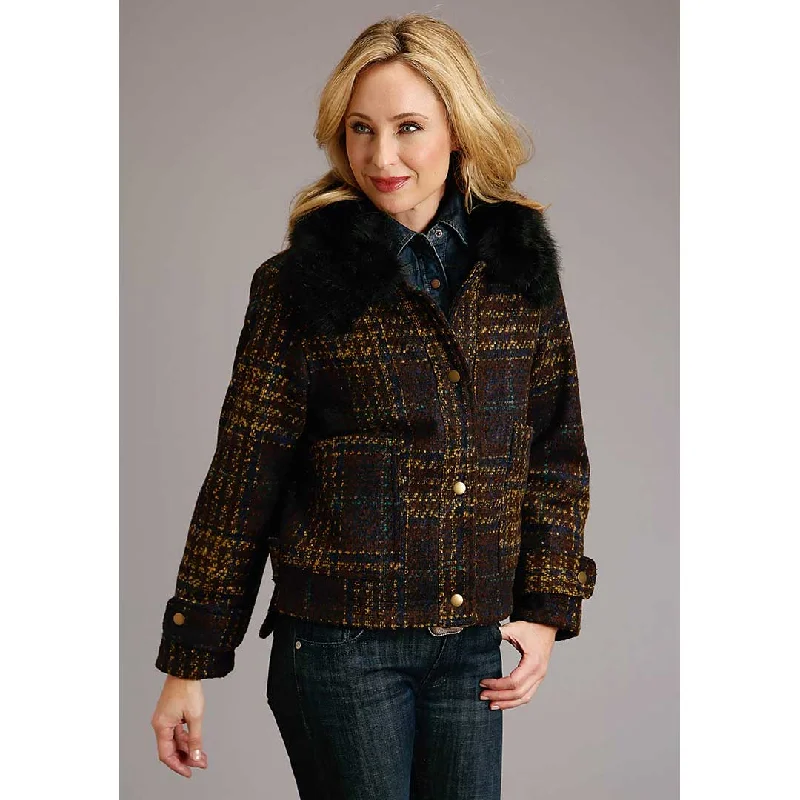 Stetson Women's Boucle Plaid Oversized Coat empire Basque Peplum