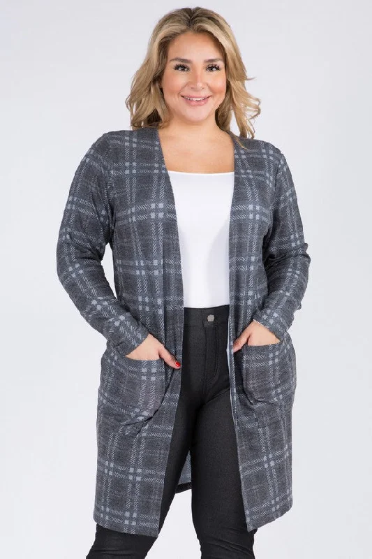Plus Size Crosshatch Plaid Cardigan Neon metallic Matte