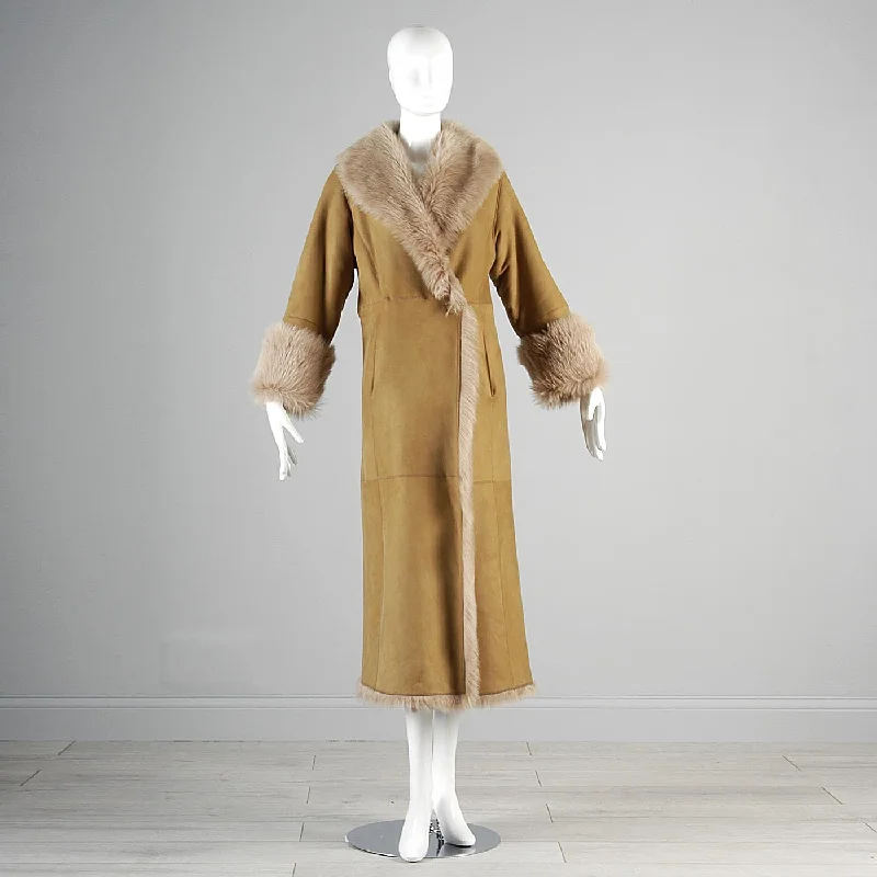 Bohemian Cole Haan Leather & Shearling Coat Vent Hem Cuff