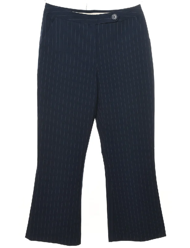 Navy Striped Cropped Trousers - W32 L29 Trousers Cargo pockets