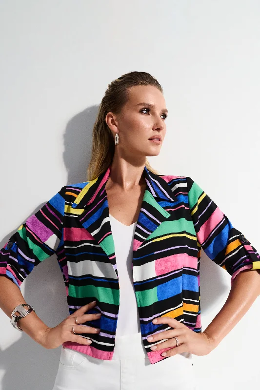 Joseph Ribkoff Gauze Stripe Print Short Boxy Blazer Women's High-End Blazer
