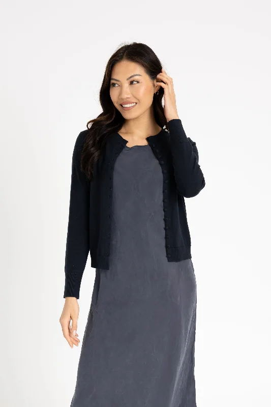 Navy Button Knit Cardigan Notch Collar Peter Pan Collar Cowl Neck
