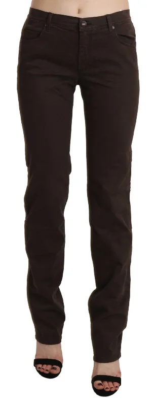 Chic Brown Mid Waist Skinny Trousers Trousers Formal Black