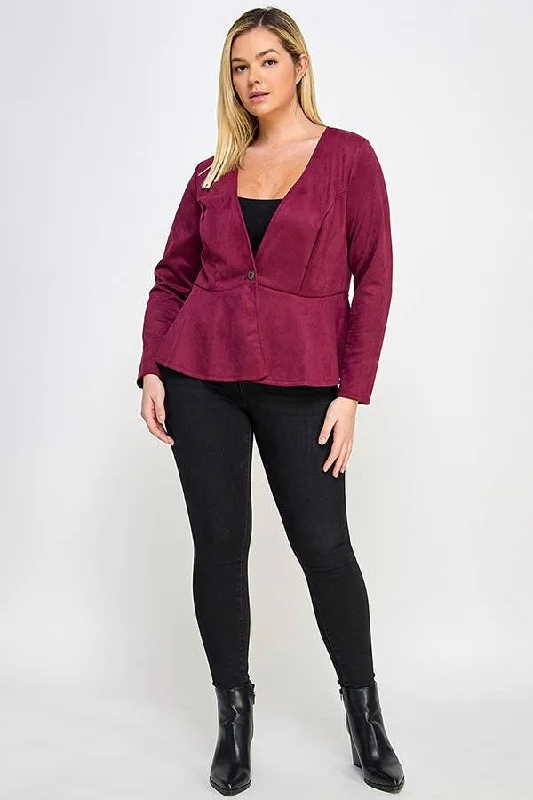 Suede Peplum Blazer - Plus Women's Print Jacket