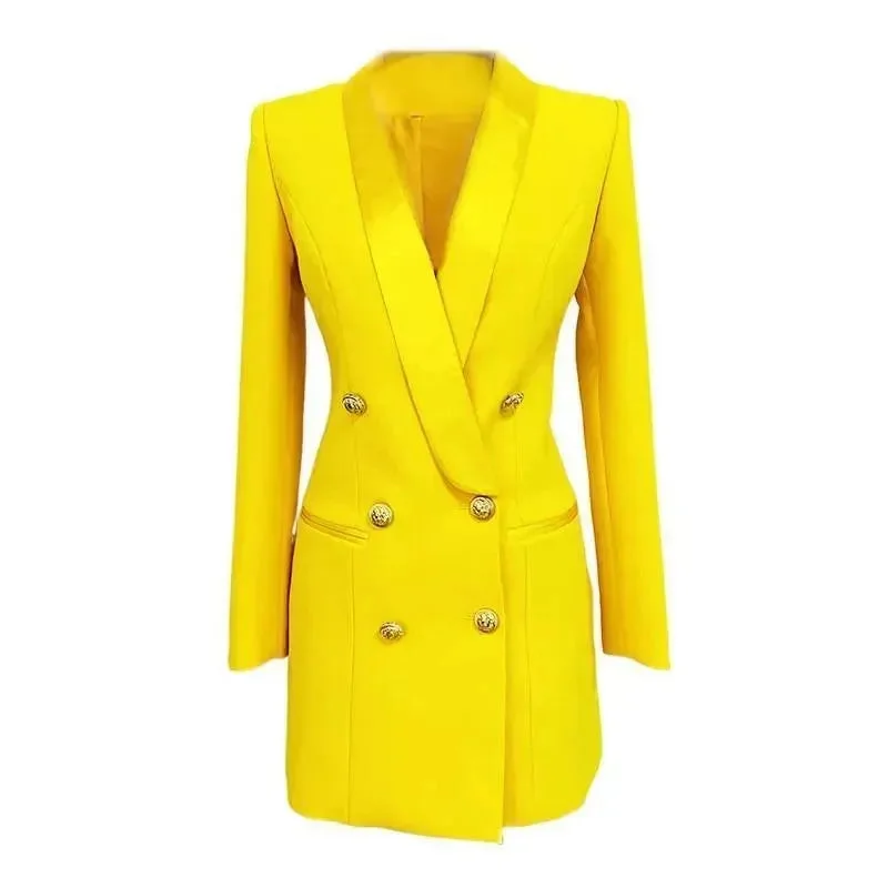 Yellow Tuxedo Blazer Dress Women's High-End Blazer