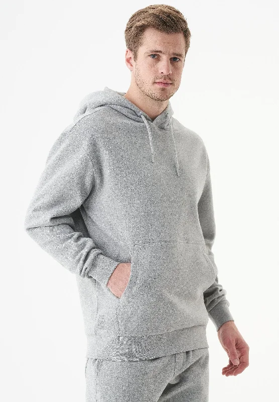 Halki Unisex Soft Touch Organic Cotton Hoodie Grey Melange Hoodie with Hem Patch Decorative Personalized