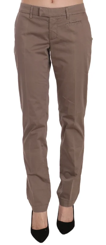 Chic Brown Straight Cut Trousers Trousers Gym Athletic