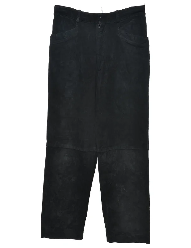 Black Classic Suede Trousers - W30 L29 Trousers Palazzo Wide Leg