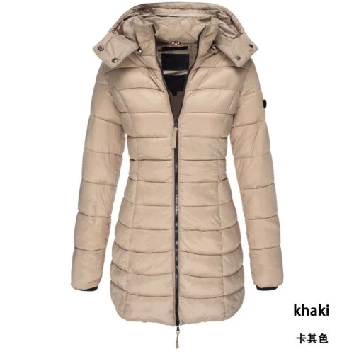 Women Warm Padded Long Coat Jersey Tulle Batik
