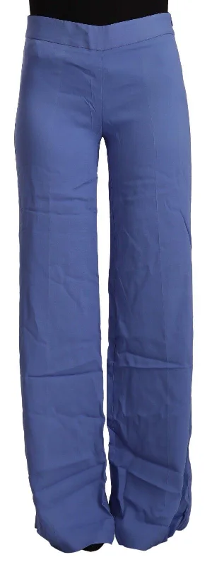 Chic Wide-leg High Waist Blue Trousers Trousers Handmade Artisanal