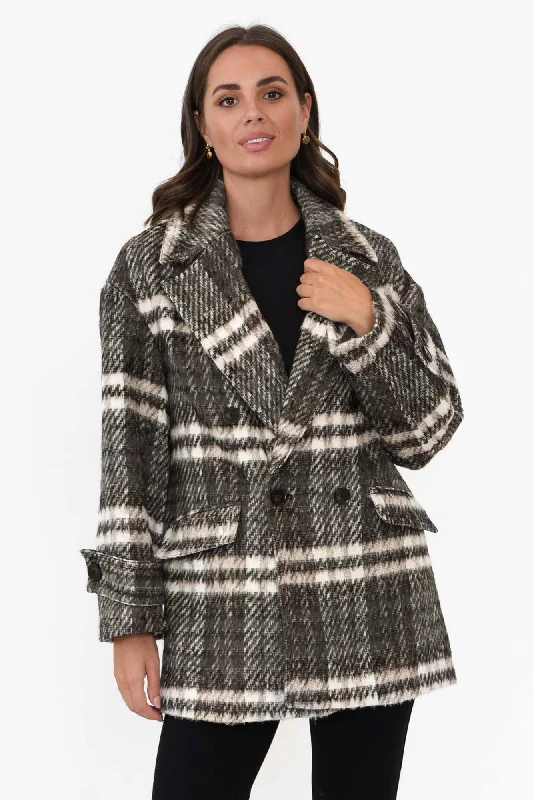 Songbird Charcoal Check Oversized Short Coat Cape Coat Herringbone Coat Tweed Coat