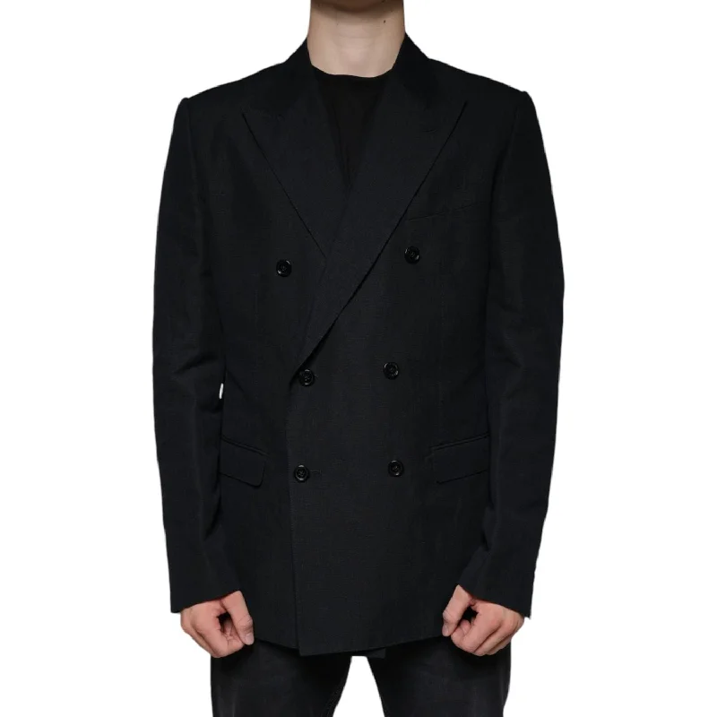 Dolce & Gabbana Black Linen Double Breasted Dress Blazer Women's Boutique Suit
