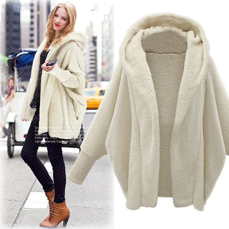 European And American Women's Clothing Solid Color Long Sleeve Hooded Loose Plush Coat Turtleneck Jacket Crew Neck Jacket V-Neck Jacket European And American Women's Clothing Solid Color Long Sleeve Hooded Loose Plush Coat Turtleneck Jacket Crew Neck Jacket V-Neck Jacket